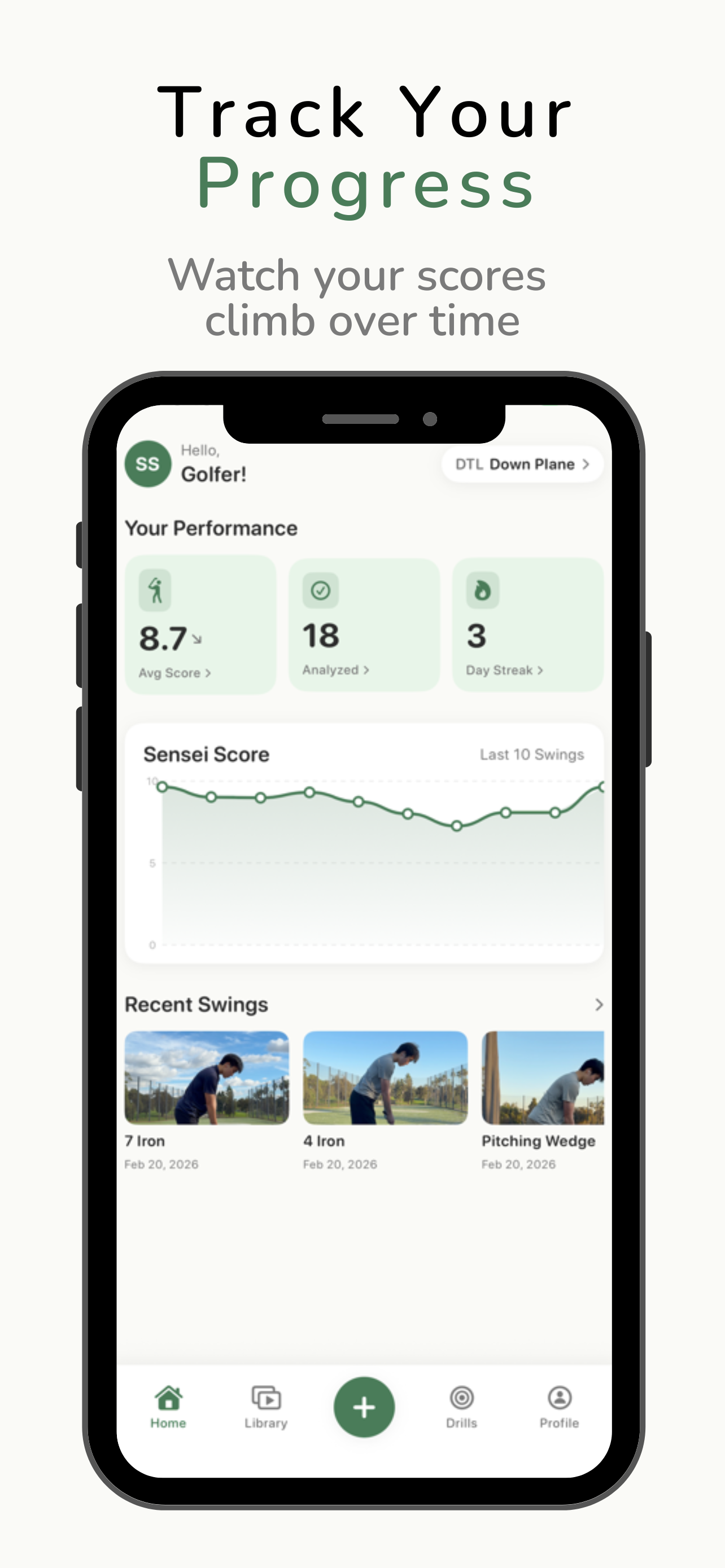Track your swing score over time